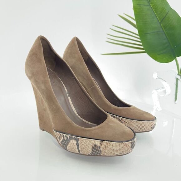 Tory Burch Sandra Pump Women's Size 8 Brown Leather Wedge Heel Platform Phython - Picture 1 of 16